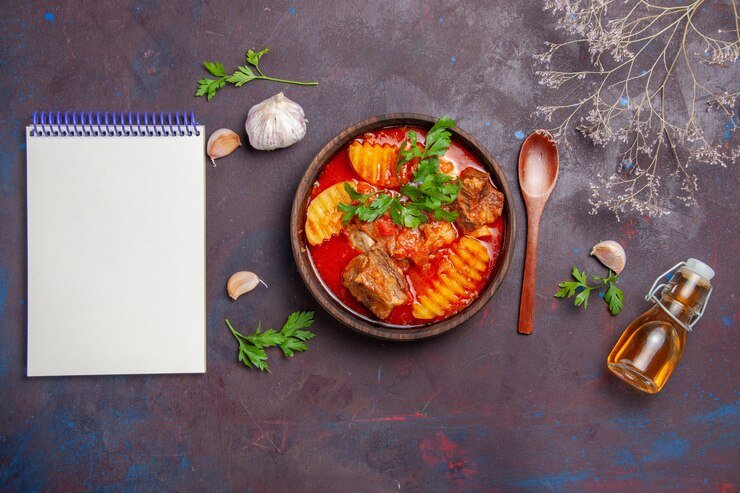Colorful display of healthy crock pot meals with vegetables, chicken, and beans