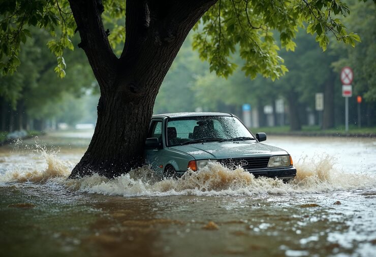 “Flooded home in a hurricane-prone area, illustrating the need for USAA flood insurance”