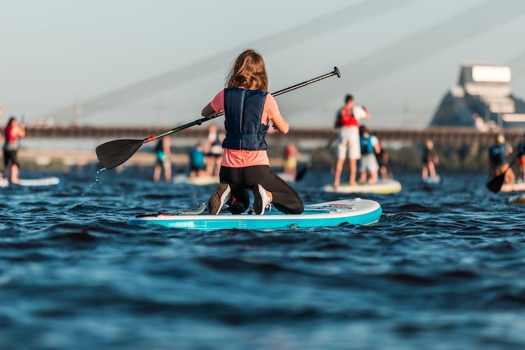 Kayakers enjoying a river waterway in the USA