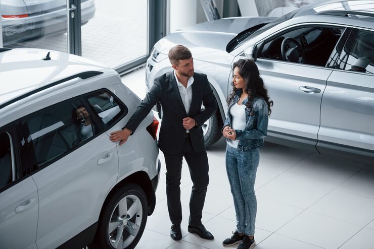 Kia Finance customer signing lease agreement at dealership in 2025