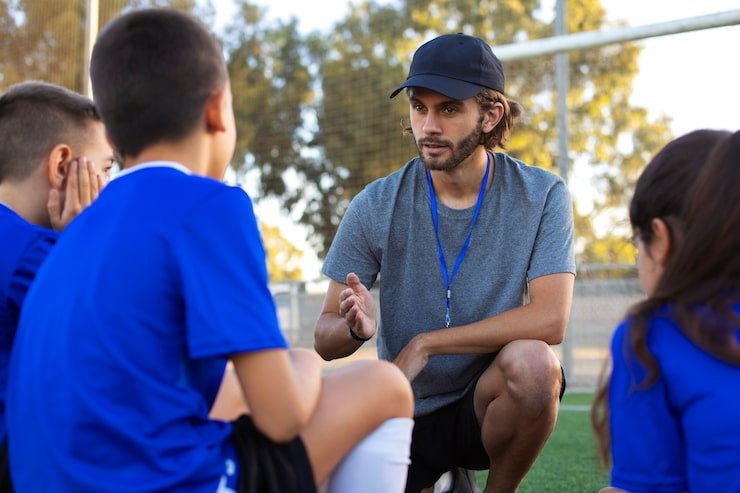 Youth playing soccer in a county sports program USA